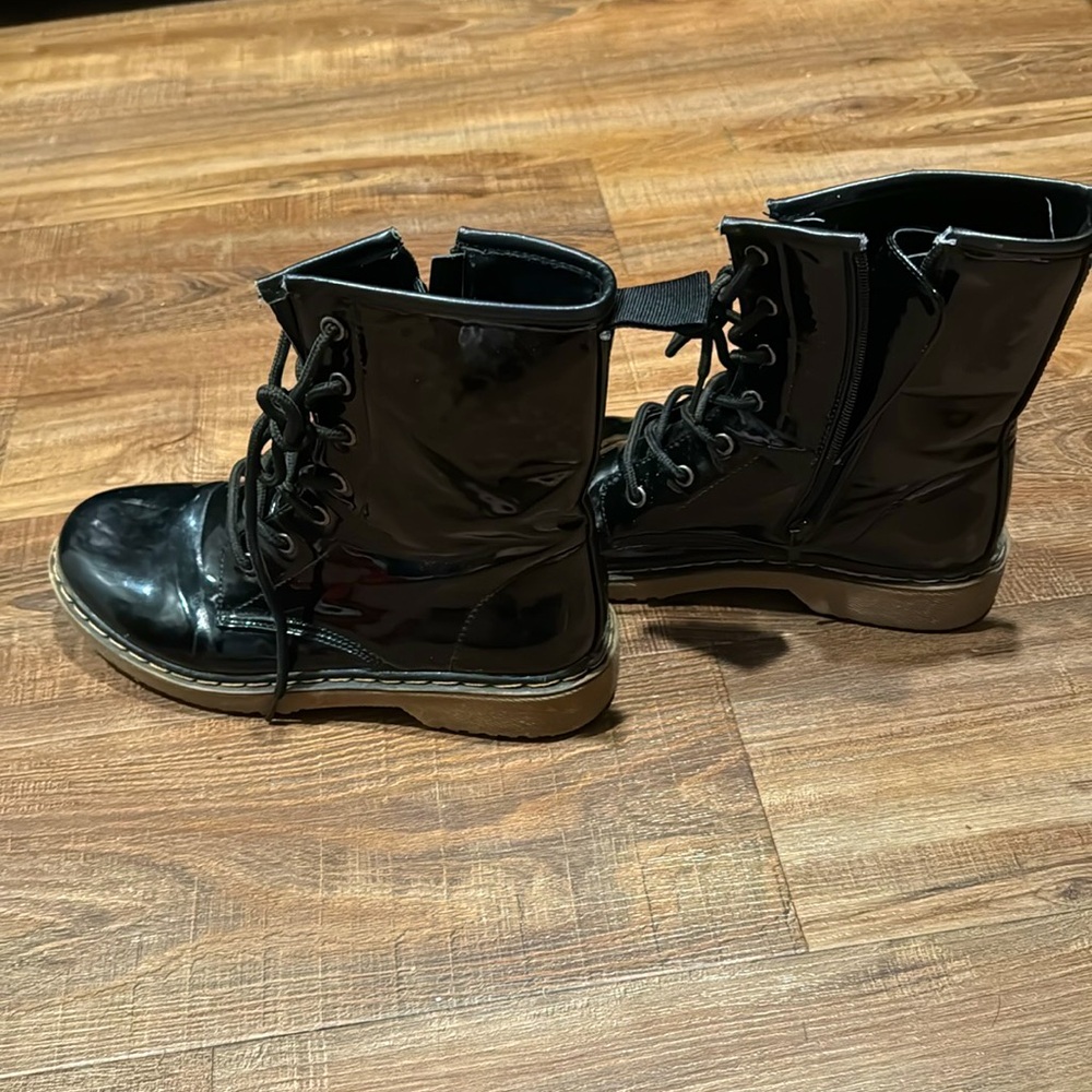 Black patent leather combat boots size 9